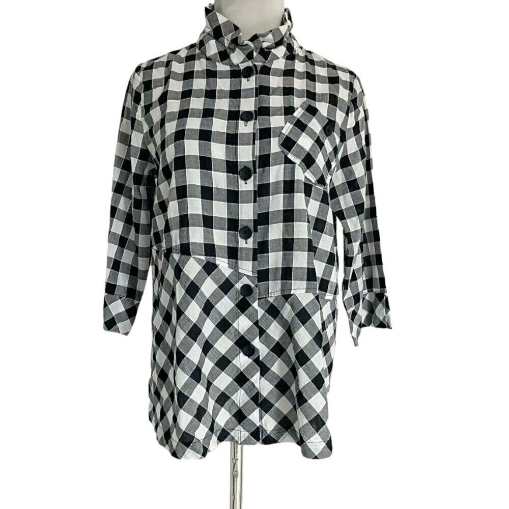 Terra SJ Apparel Small Top Blouse Button Down Plaid Checked Boxy Lagenlook